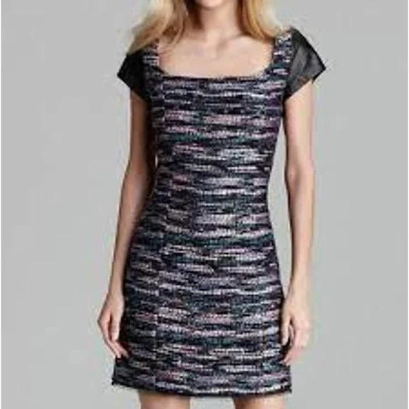 Milly | Dresses | Milly Metallic Tweed Mini Dress With Lamb Leather Short  Sleeves | Poshmark